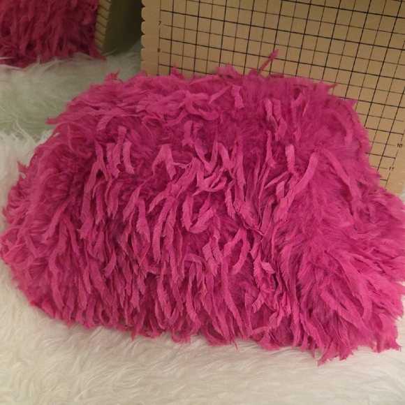 Handbags - Fuchsia Pink Shaggy Faux Fur Accent Pillow Measures 10 X 14